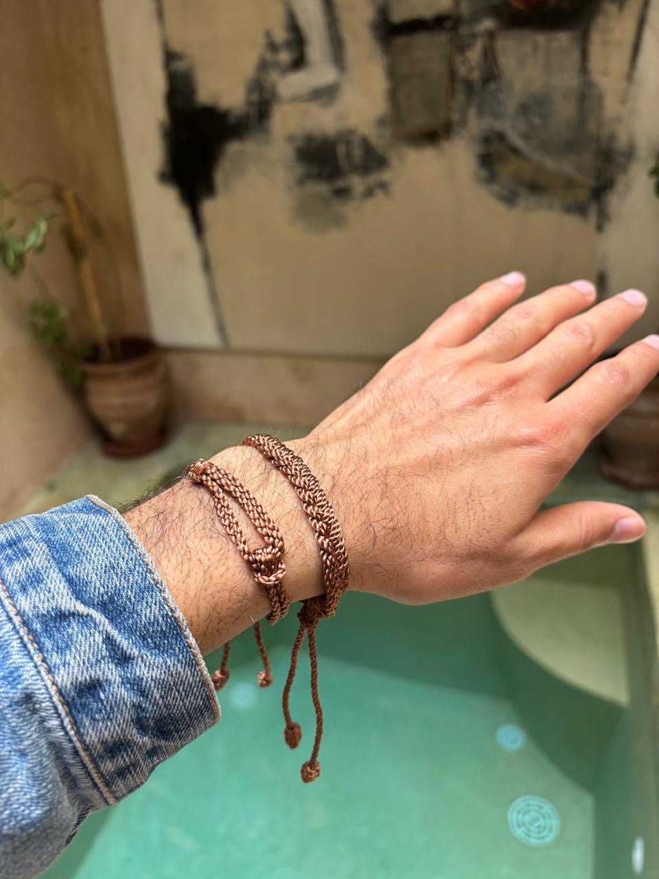 Náramek pánský hedvábný hnědý