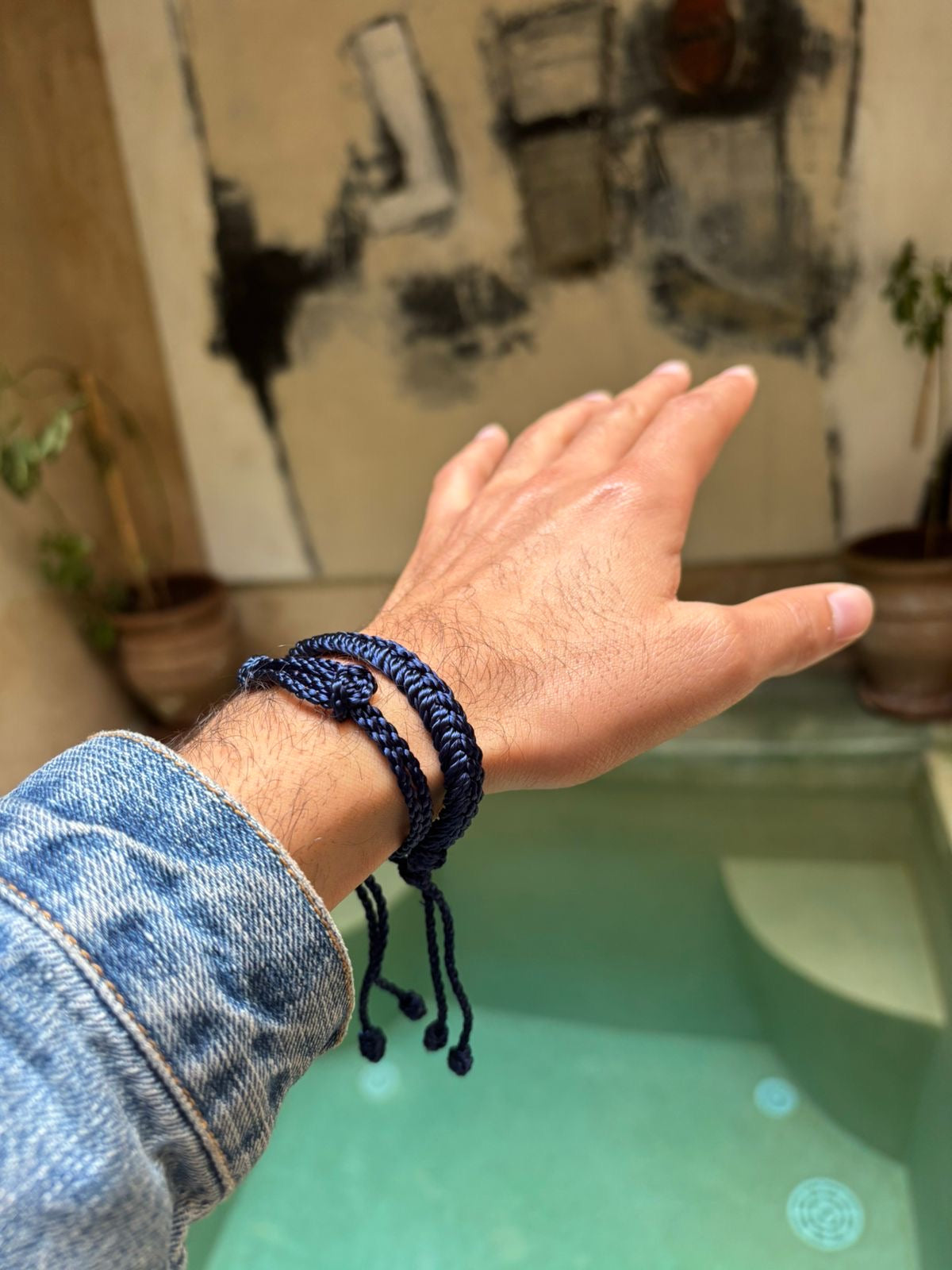 Náramek pánský hedvábný modrý