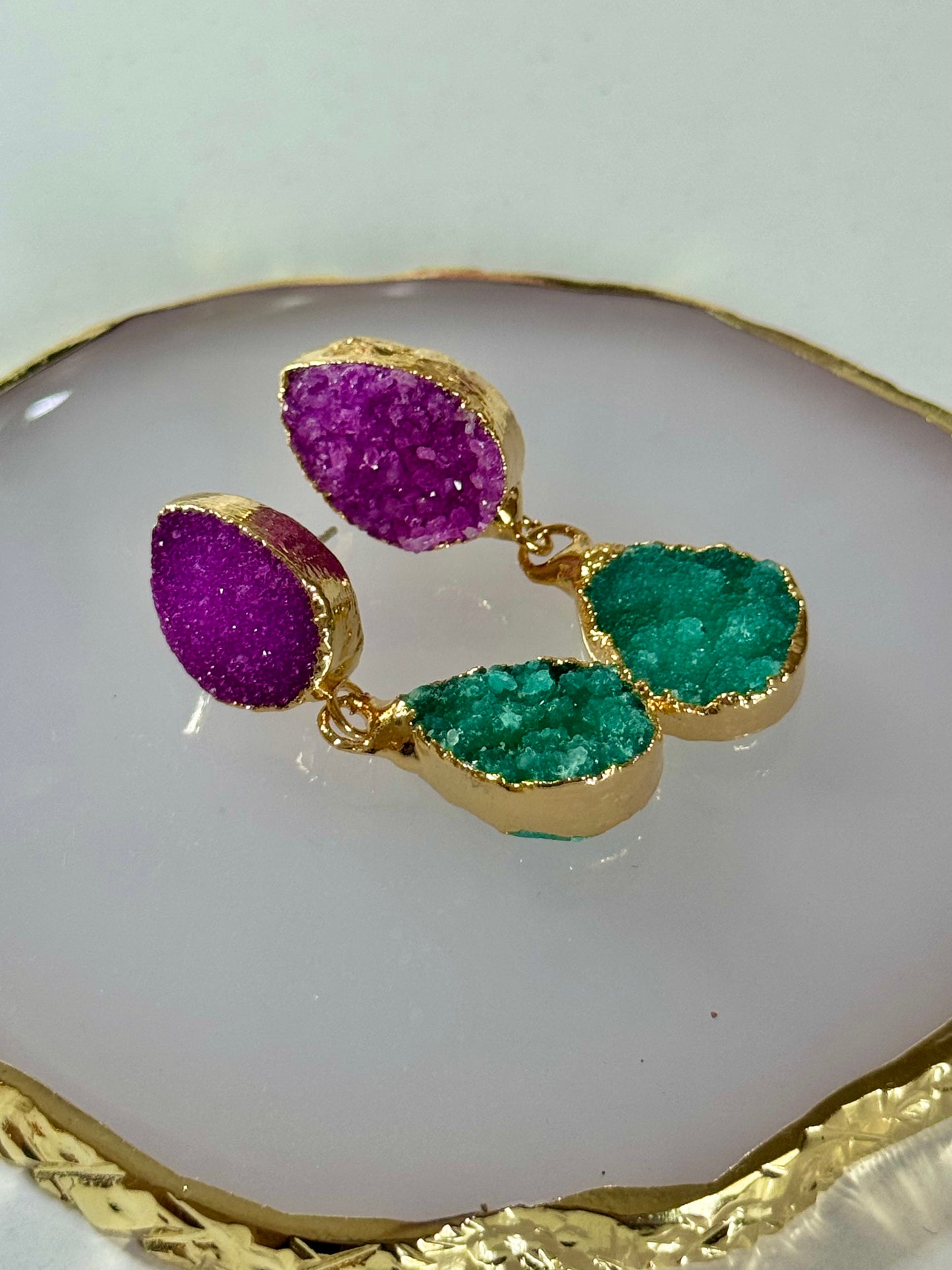 Náušnice druzy achát/křemen