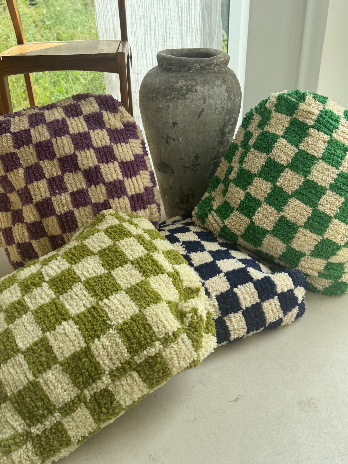 Sedací puf kostka vlna světle zelená