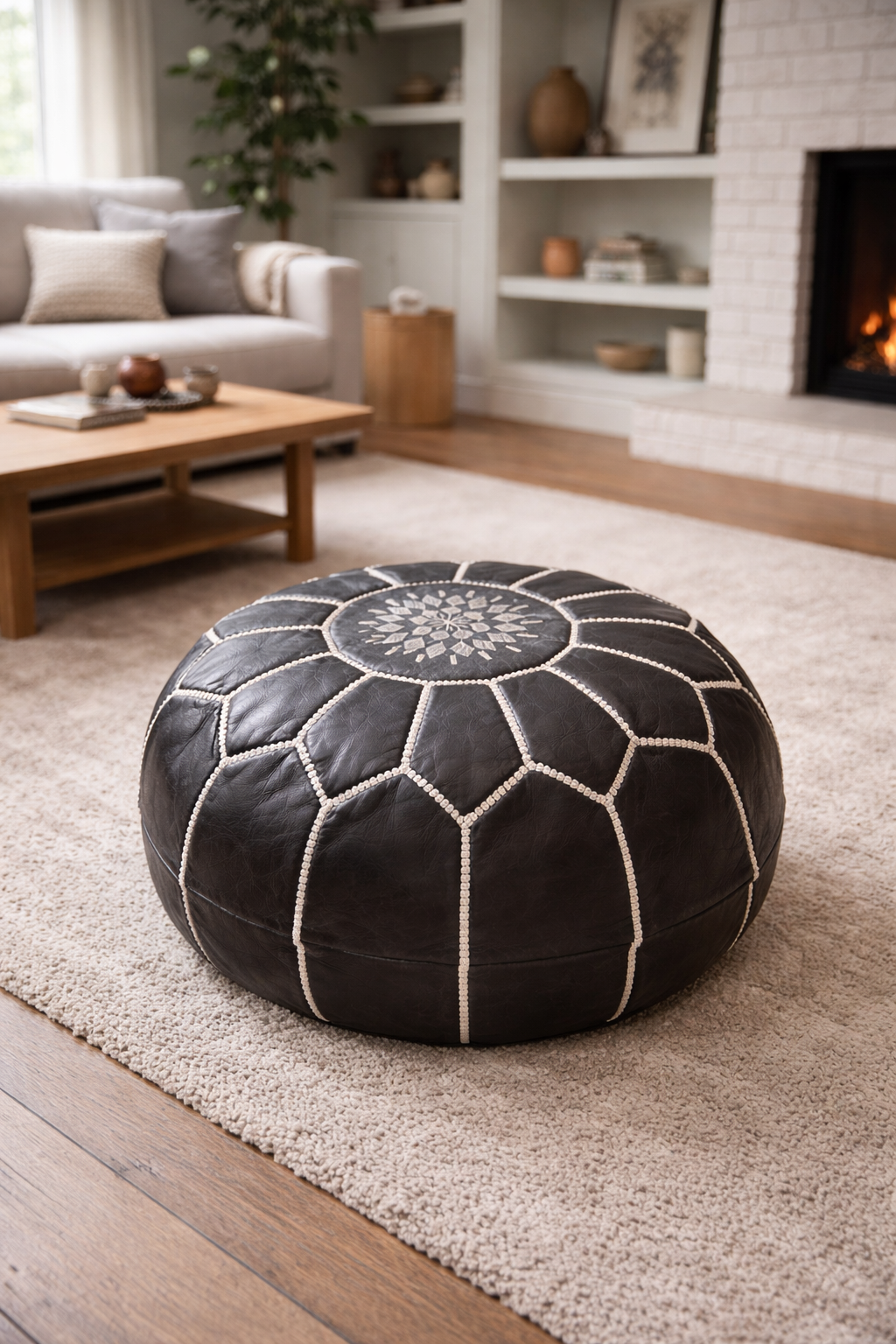 Kožený puf hnědý 40cm