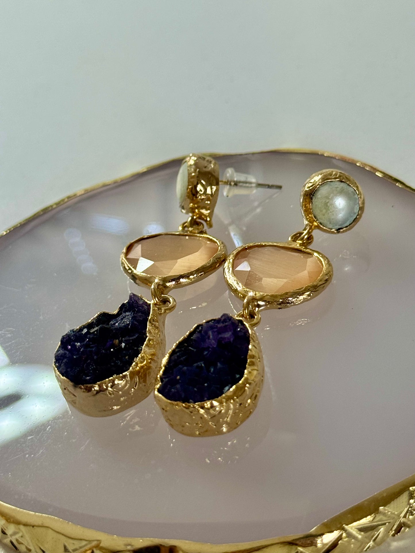 Náušnice perleť/křemen