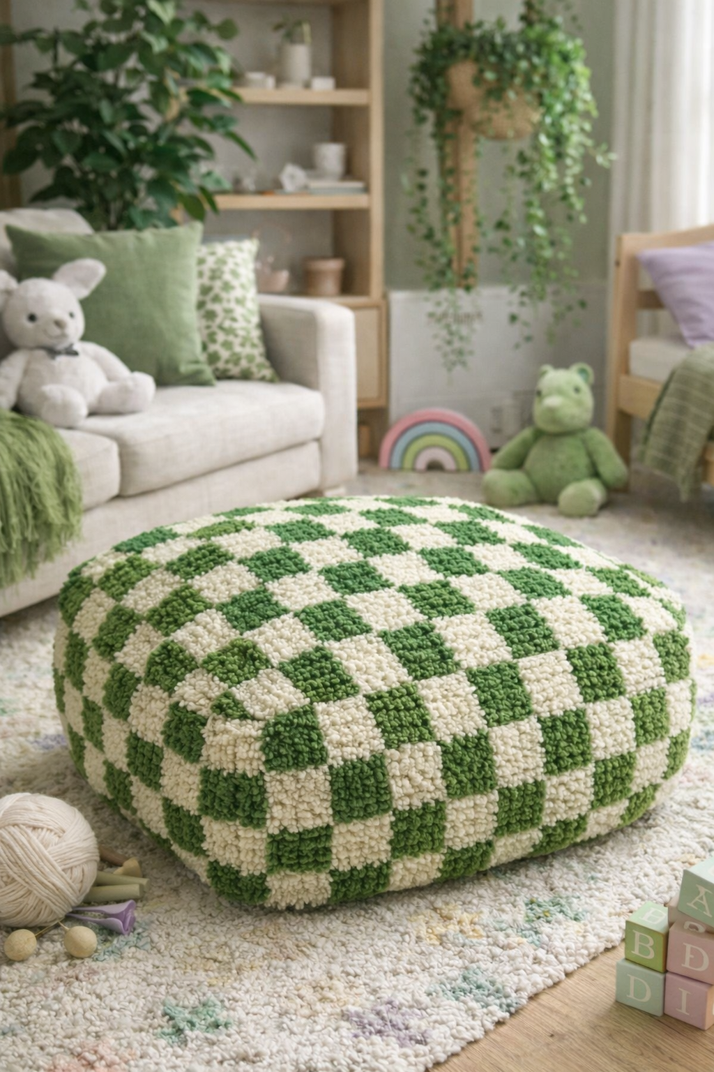 Sedací puf kostka vlna tyrkysová