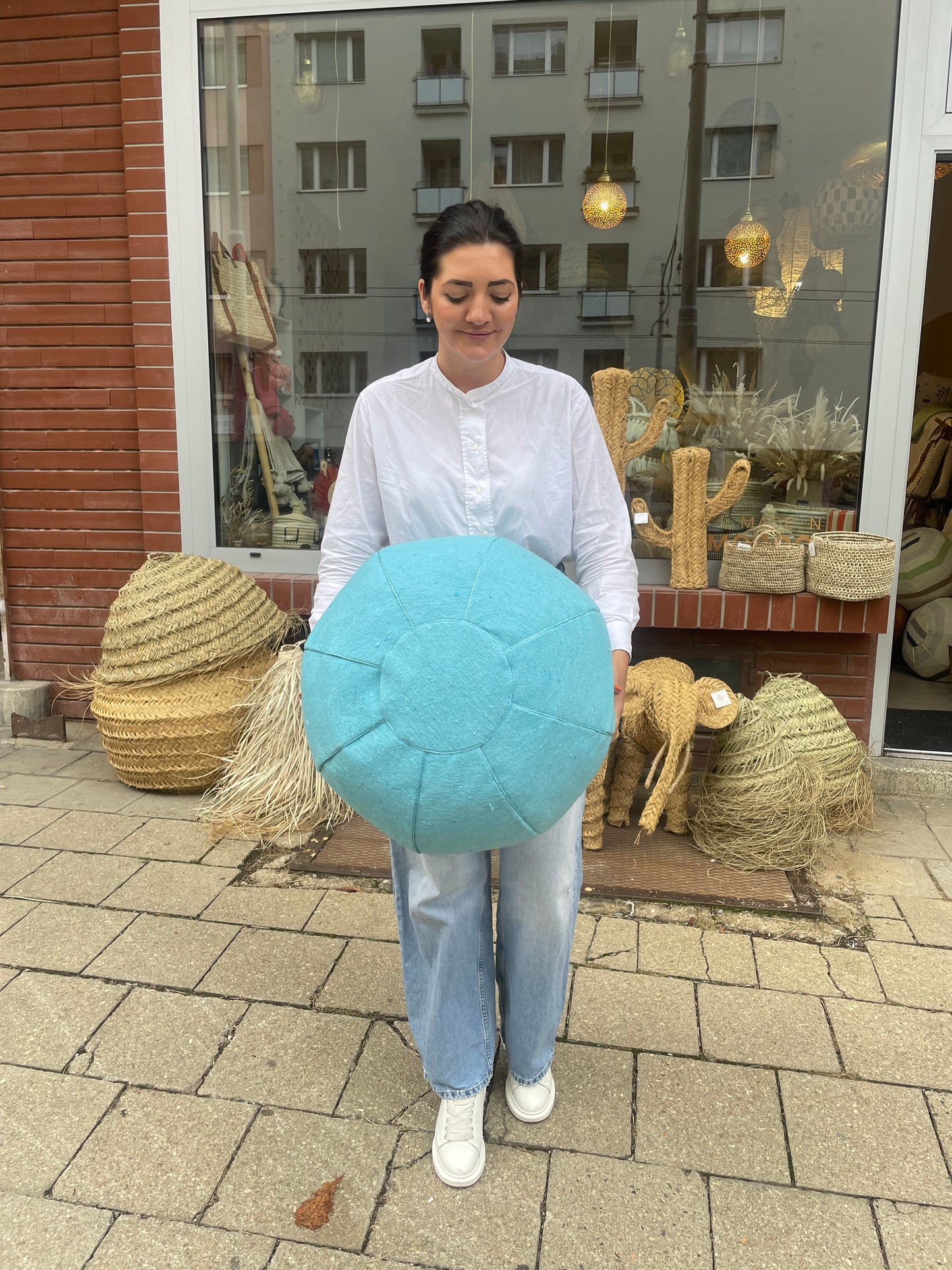 Taburet bavlna modrý 50cm