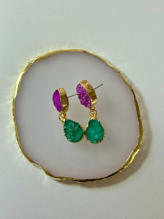 Náušnice druzy achát/křemen