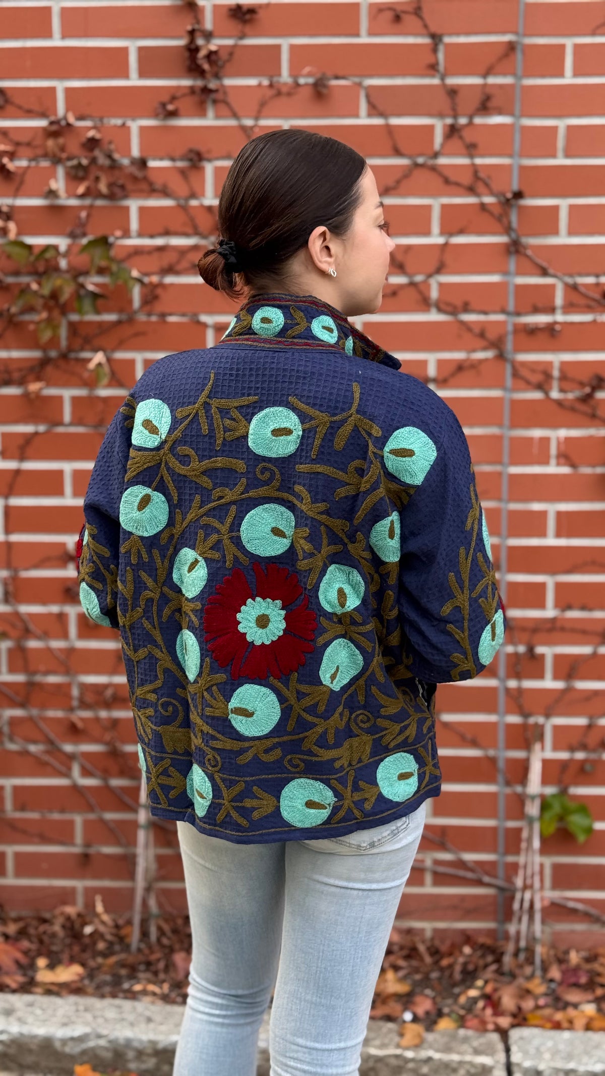 Bavlněná bunda s výšivkou Indigo Bloom