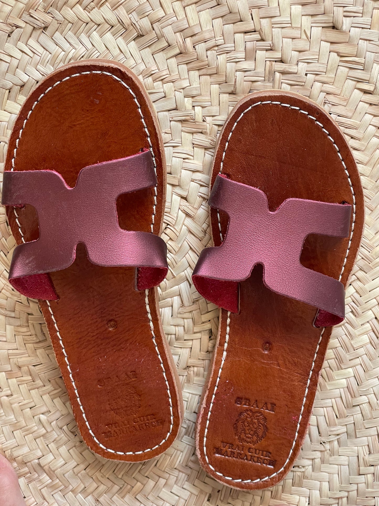 Leather slippers matte burgundy