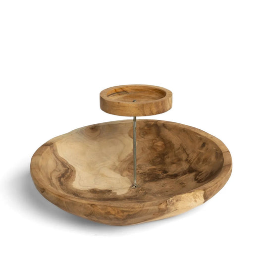 Dřevěný svícen s miskou Teak
