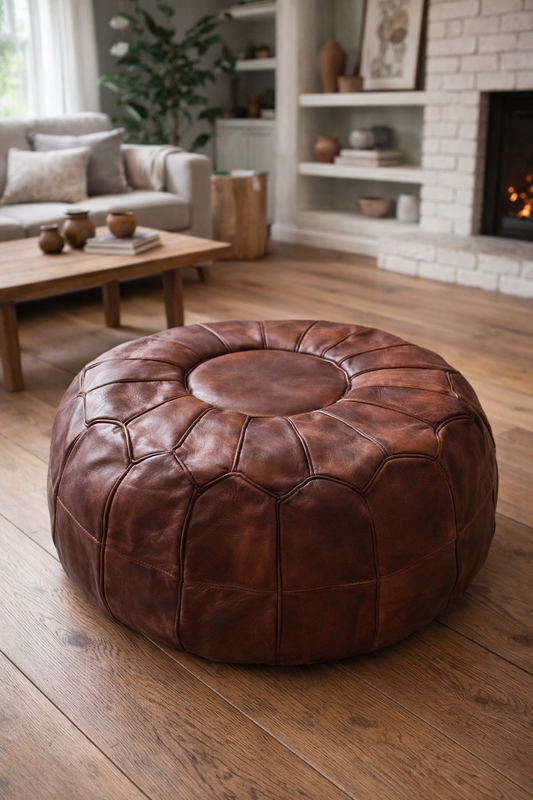 Kožený puf bez prošití 50cm