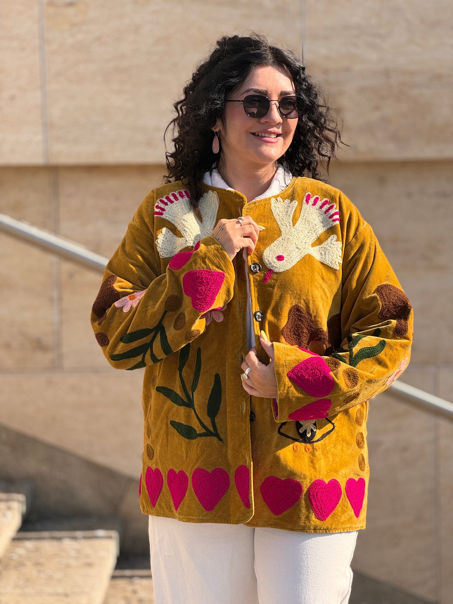 Bunda Suzanni Velvet Yellow Birds