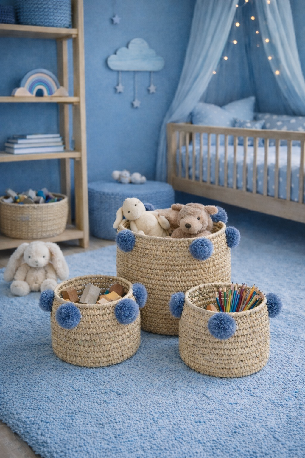 Set košíků s bambulkami