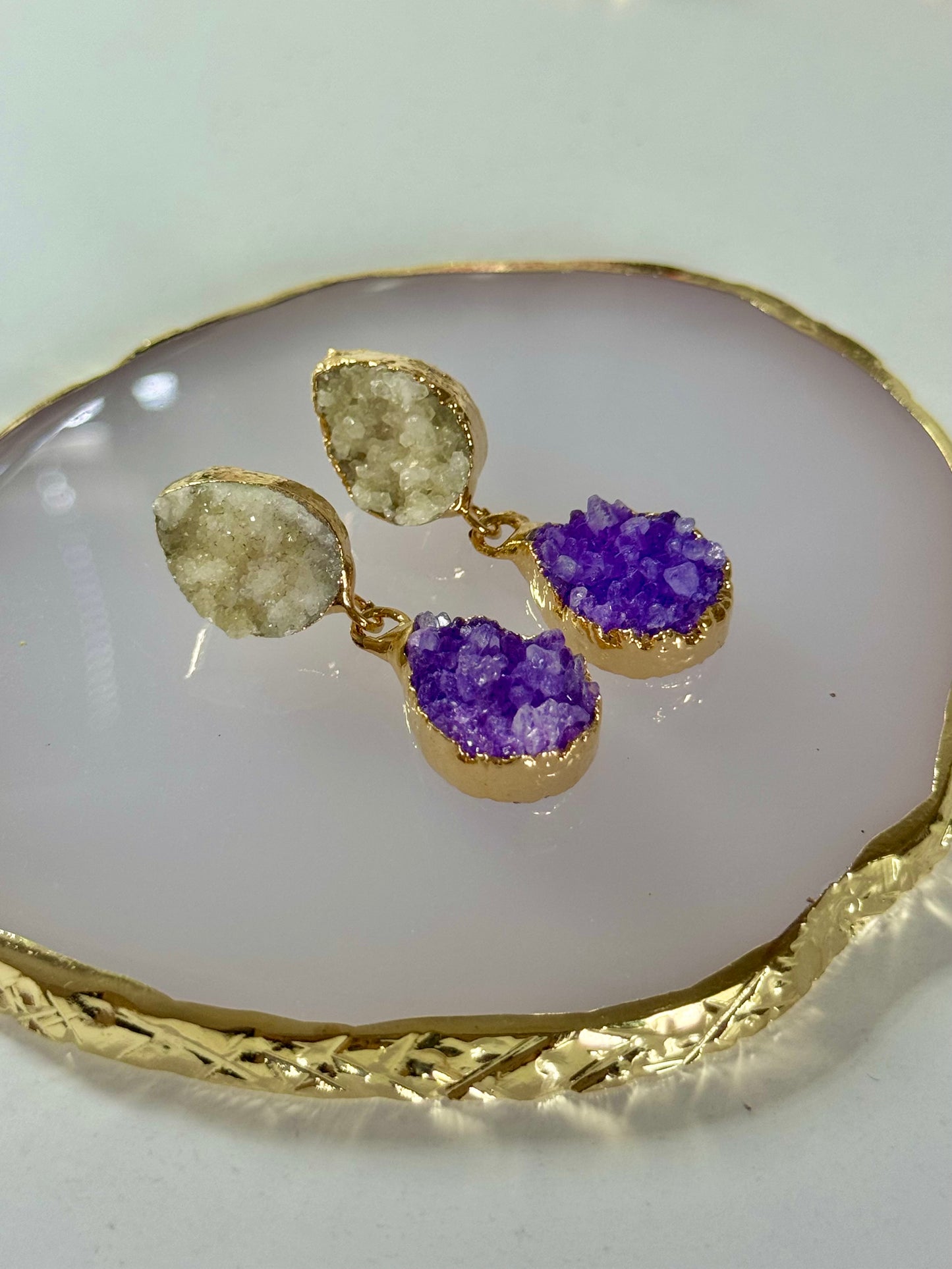 Náušnice druzy křemen/ametyst