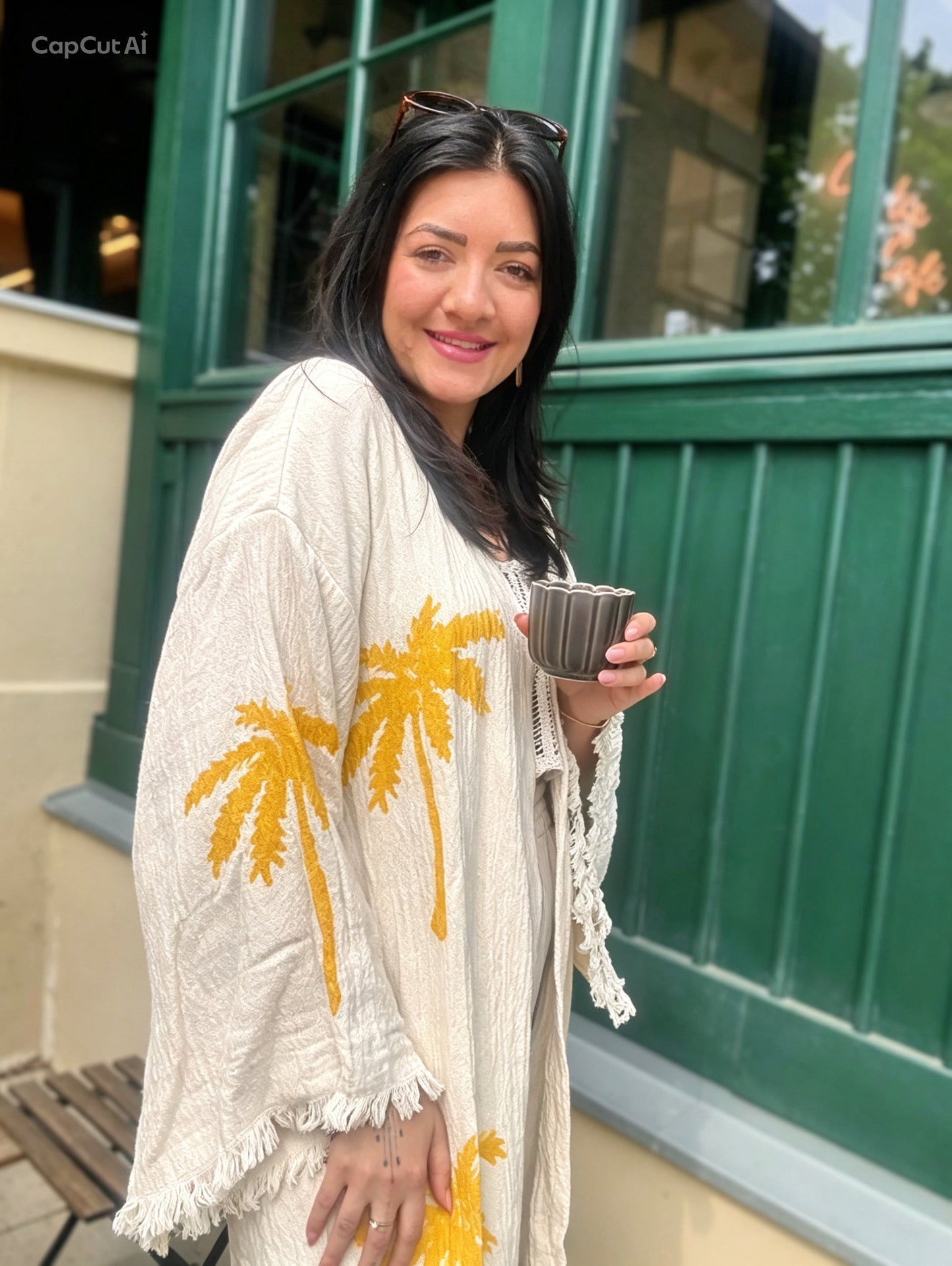 Boho kimono dlouhé 100% bavlna s ručním potiskem Palm