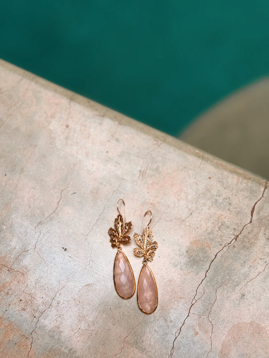 Náušnice Leafy Love Růženín mosaz