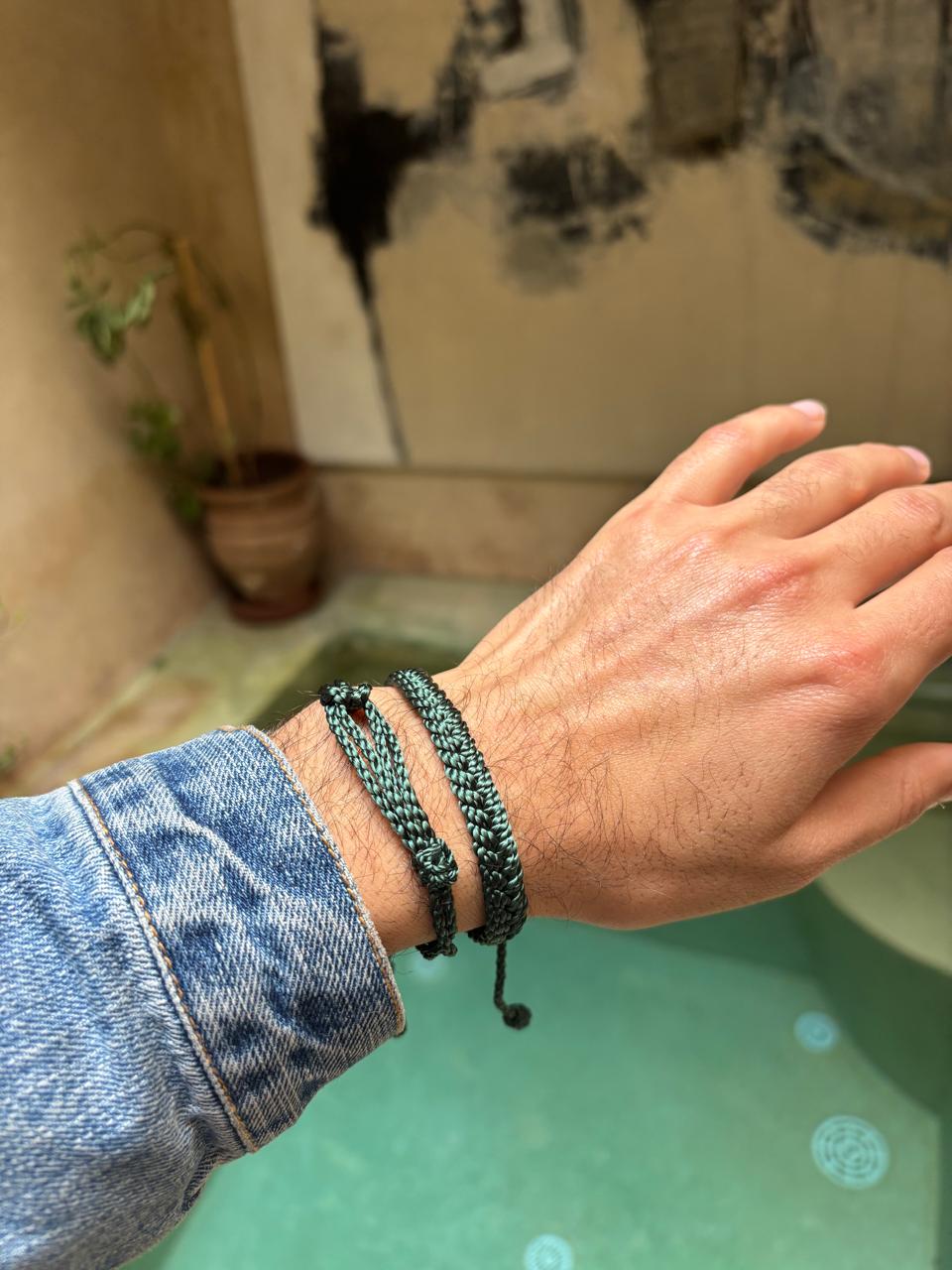 Náramek pánský hedvábný zelený