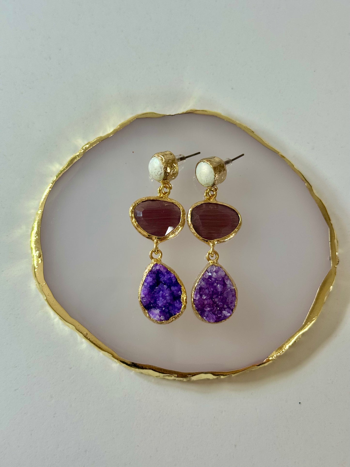 Náušnice perleť/ametyst