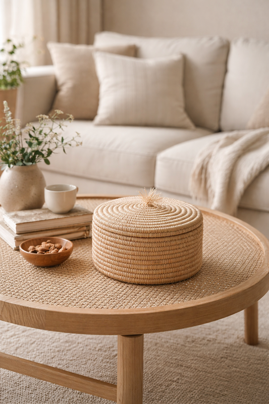 Košík s víkem Rafia