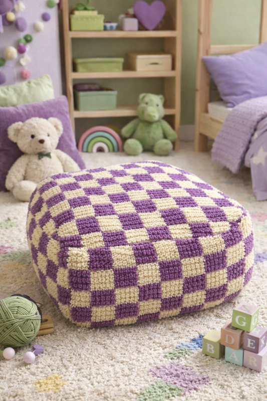 Sedací puf kostka vlna fialová