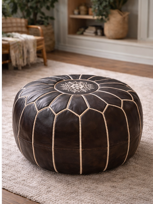 Kožený puf hnědá 50cm