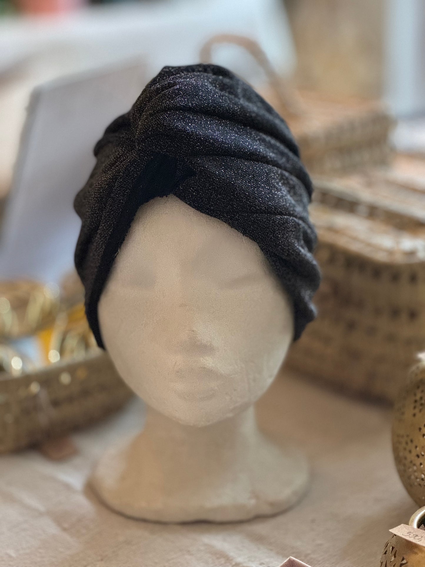 Turban černá zlatá třpytka