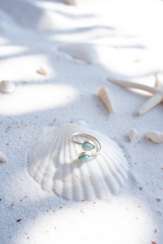 Prsten postříbřená mosaz Double Tyrkys