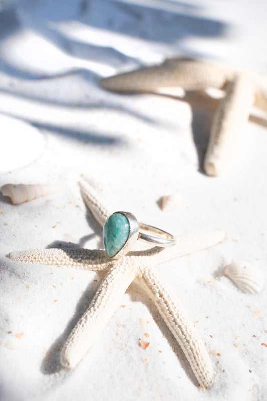 Prsten postříbřená mosaz s tyrkysem Kapka