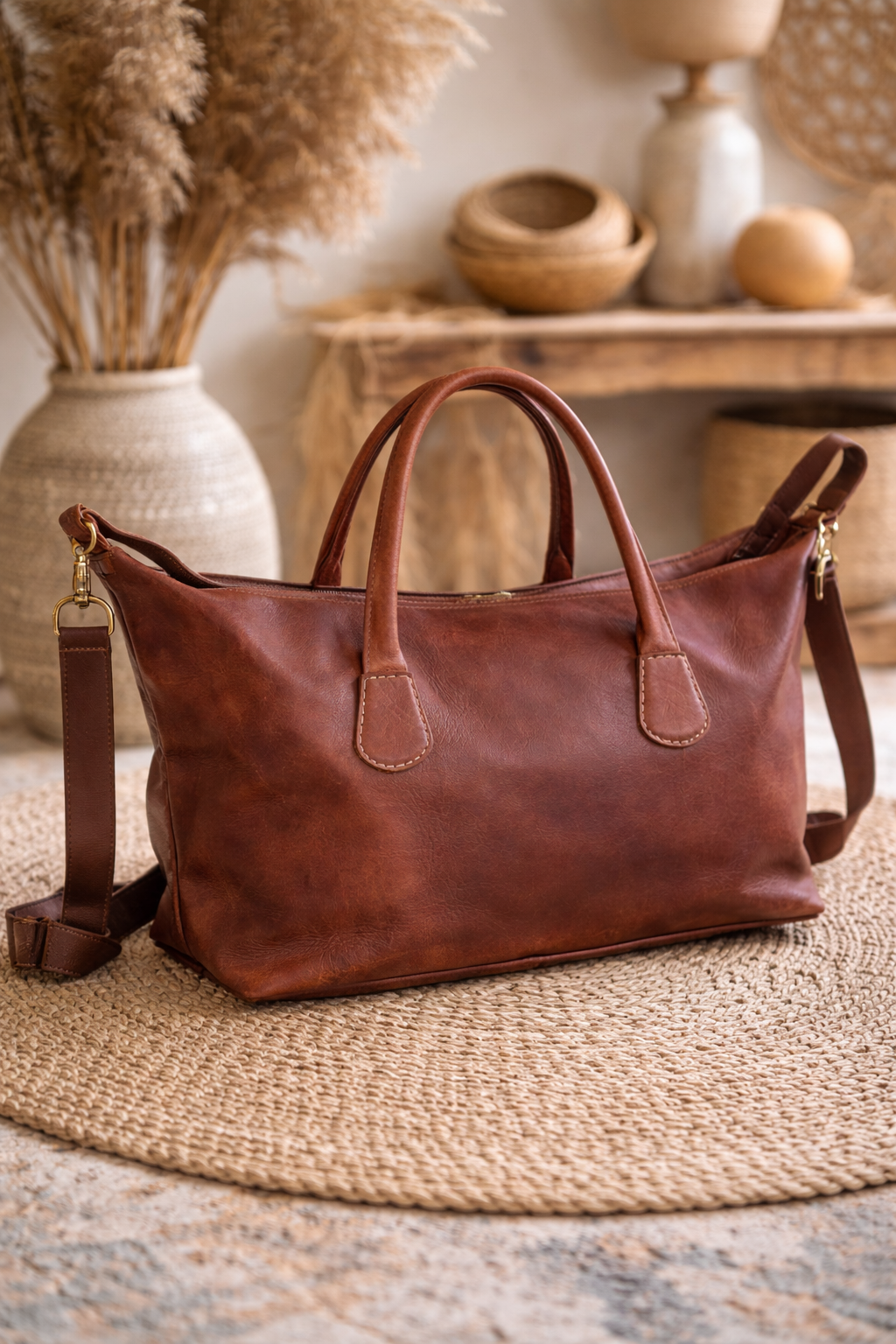 Kožená taška koňak ručně šitá