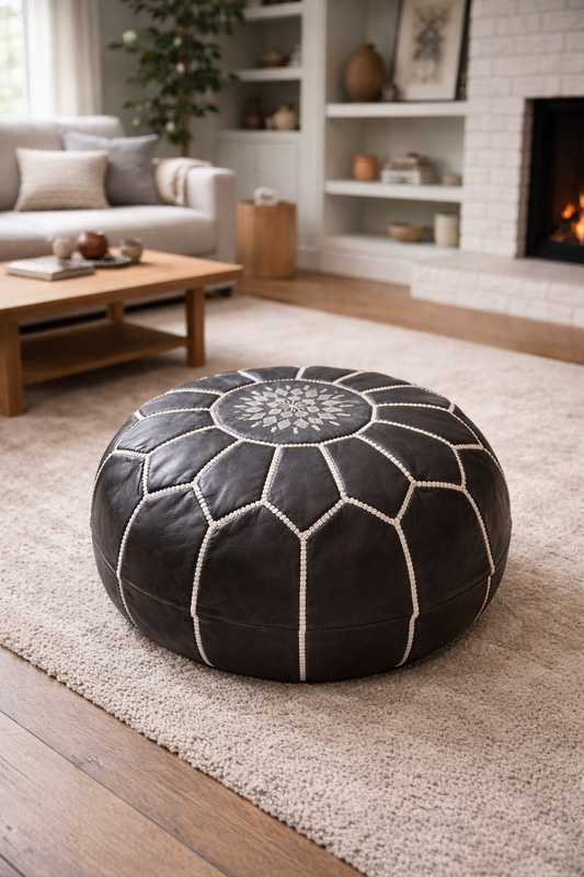 Kožený puf hnědý 40cm