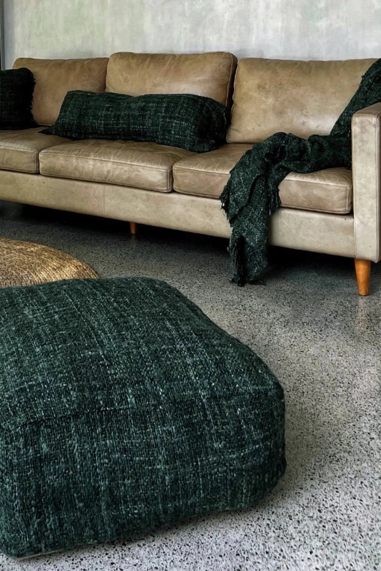 Bavlněný sedací puf s výplní tmavě zelená