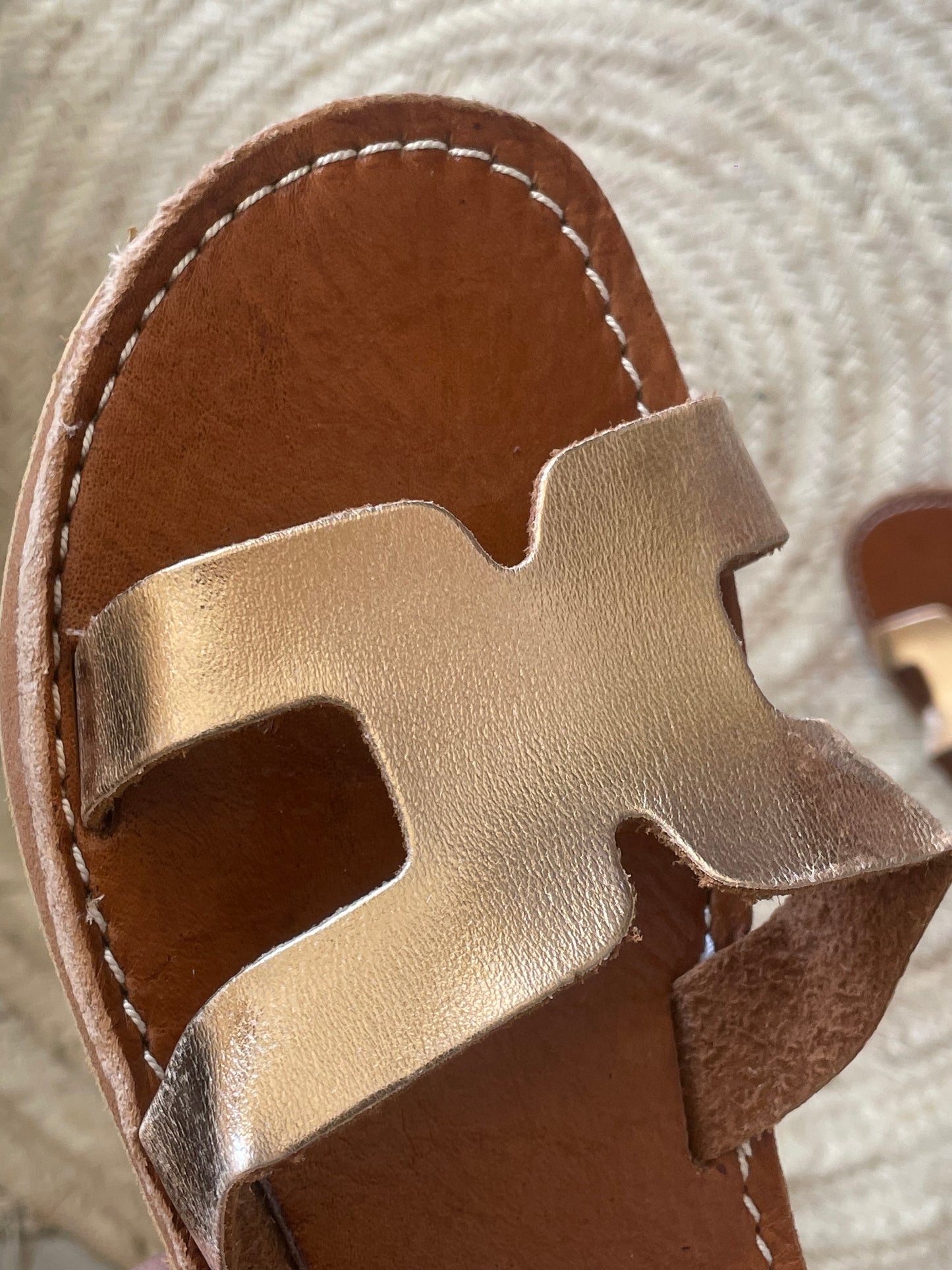 Copper leather slippers