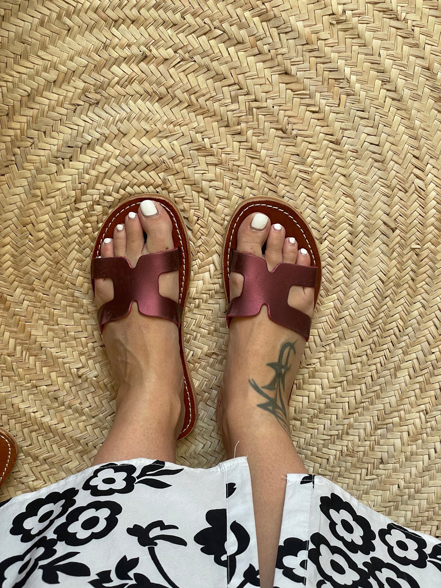 Leather slippers matte burgundy