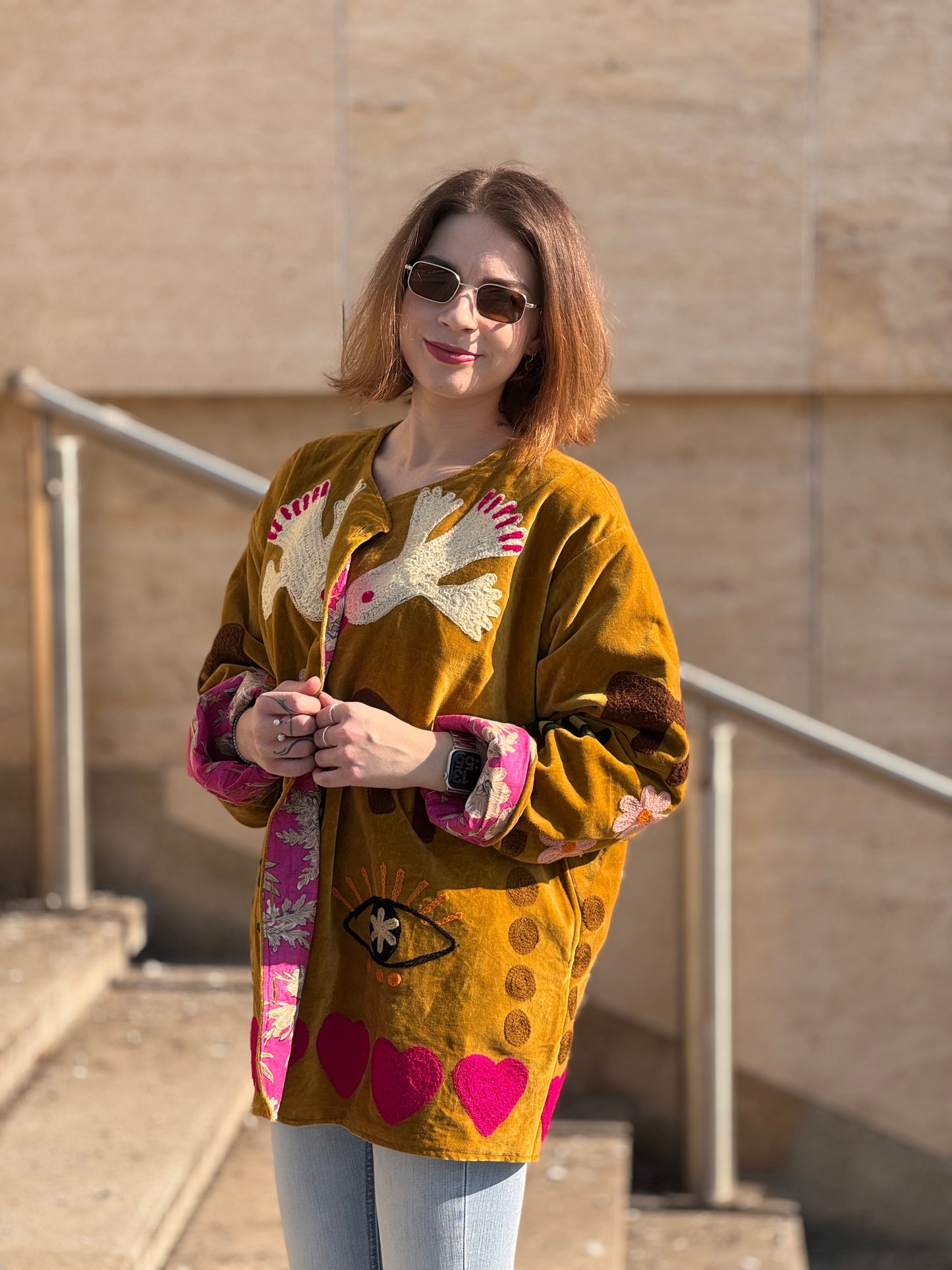 Bunda Suzanni Velvet Yellow Birds