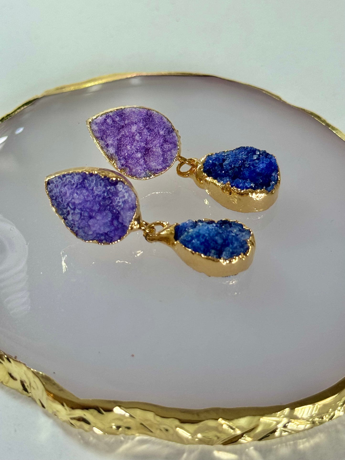 Náušnice druzy achát/křemen