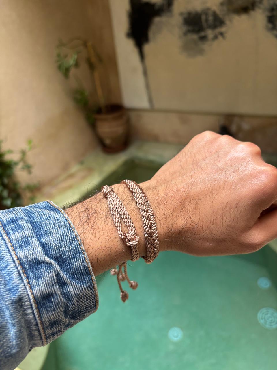 Náramek pánský hedvábný béžový