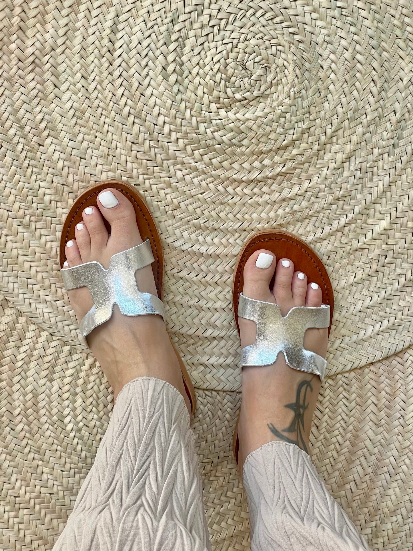 Silver leather slippers