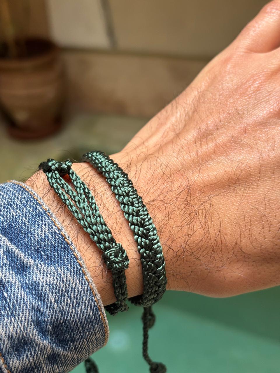 Náramek pánský hedvábný zelený