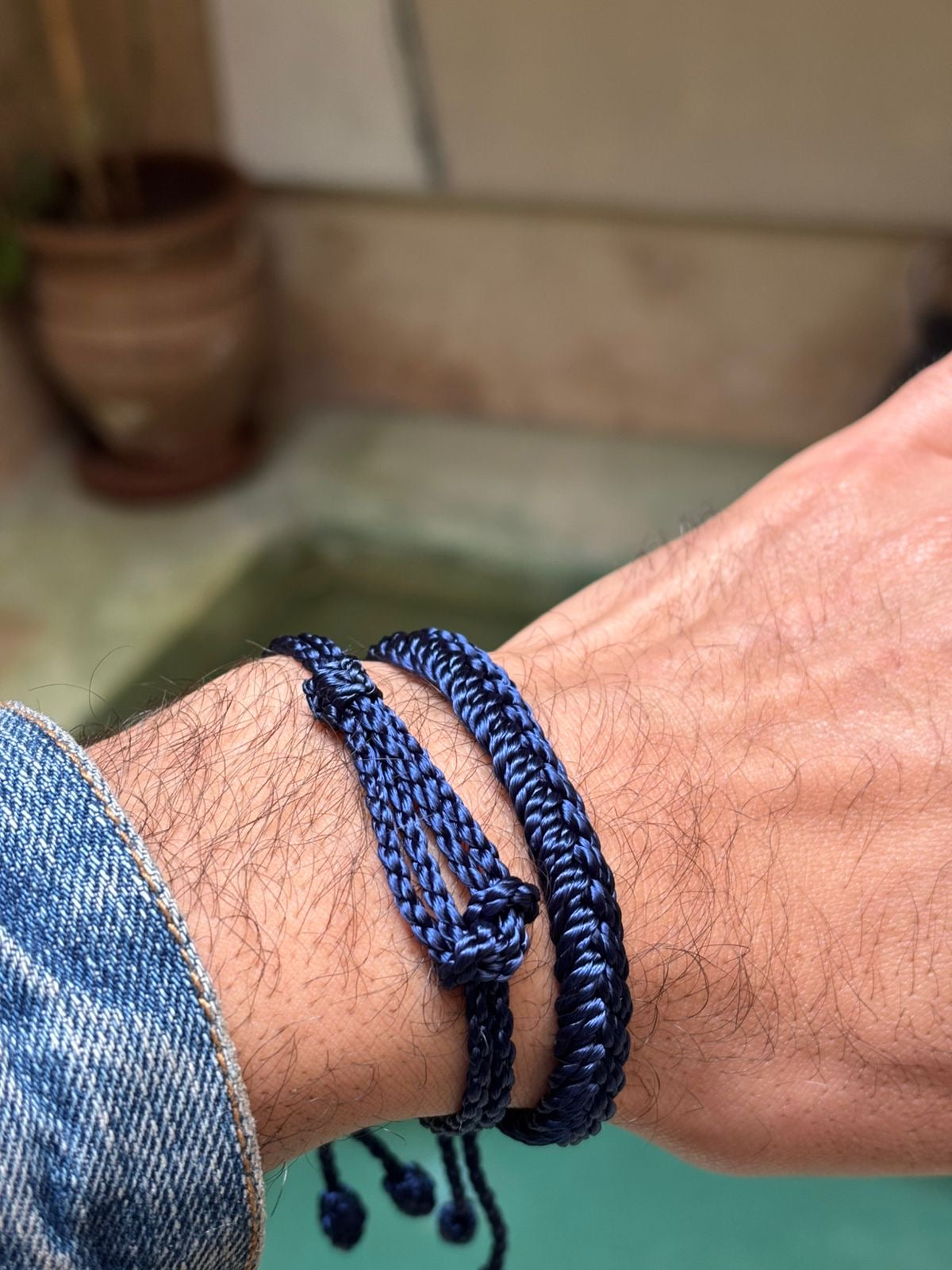 Náramek pánský hedvábný modrý