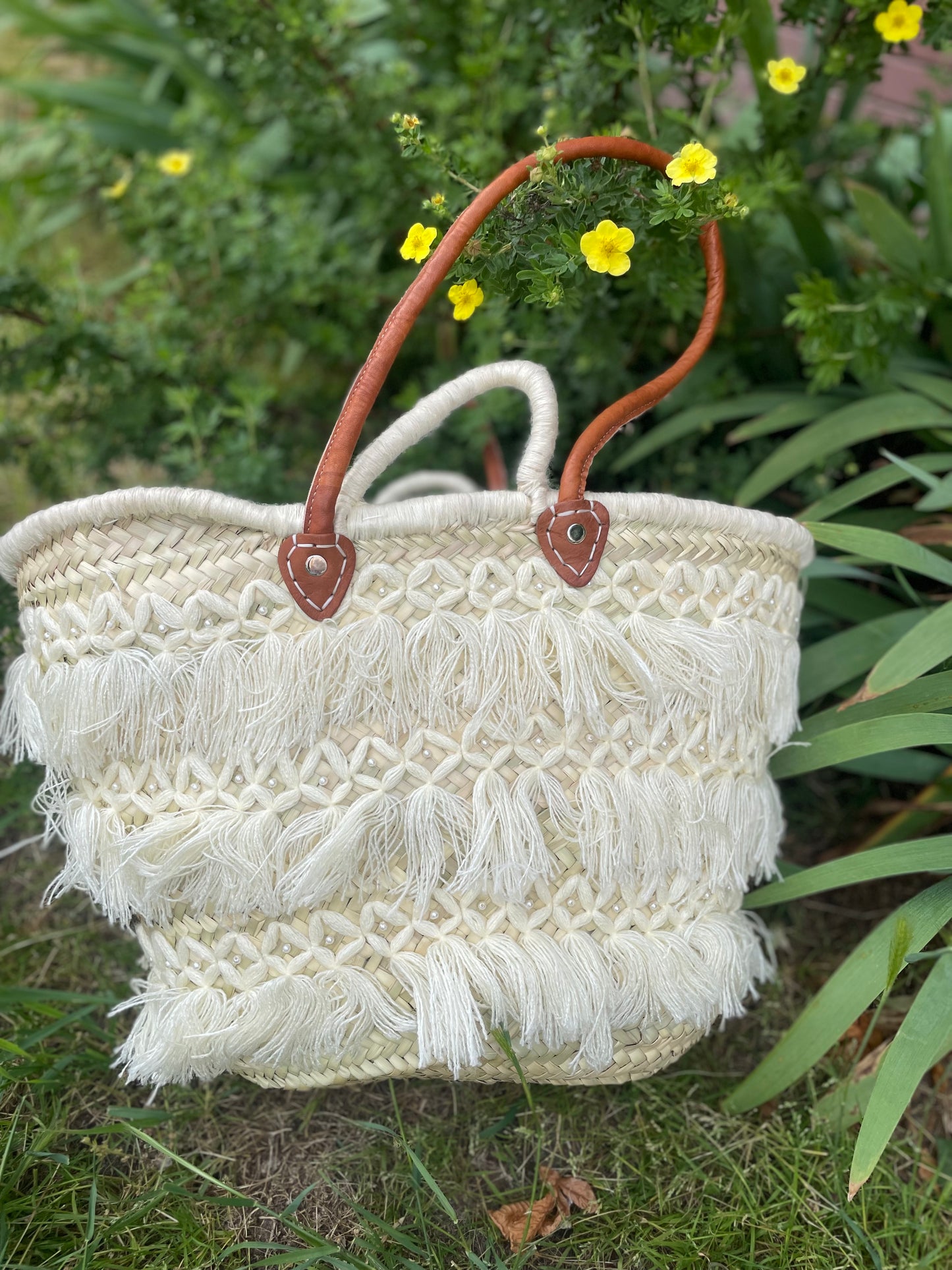 Fringe bag with pearls
