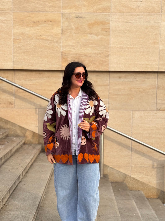 Bunda Suzanni Velvet Dark Purple&Pink Stripes