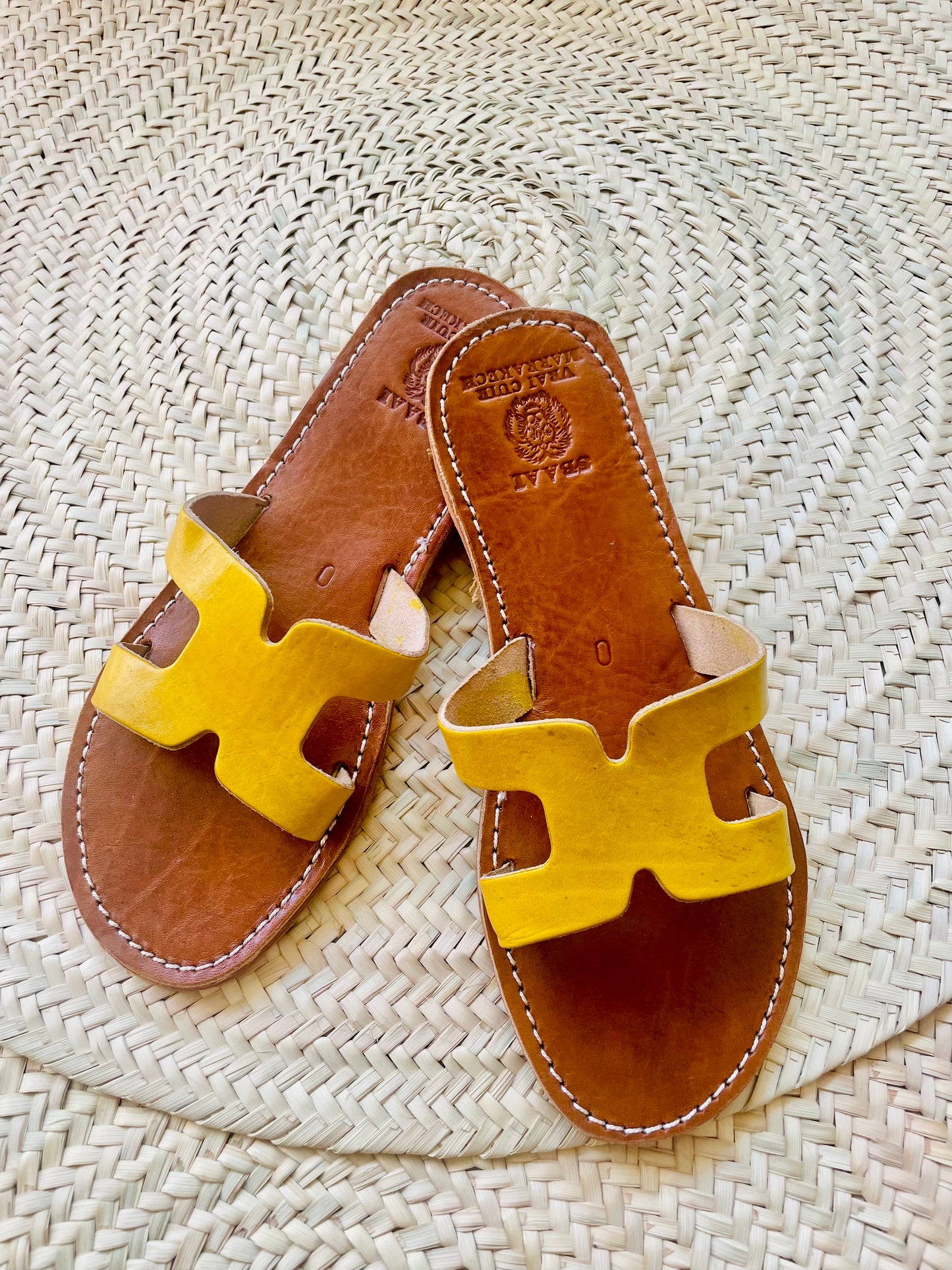Yellow leather slippers