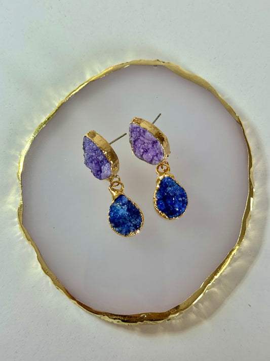 Náušnice druzy achát/křemen