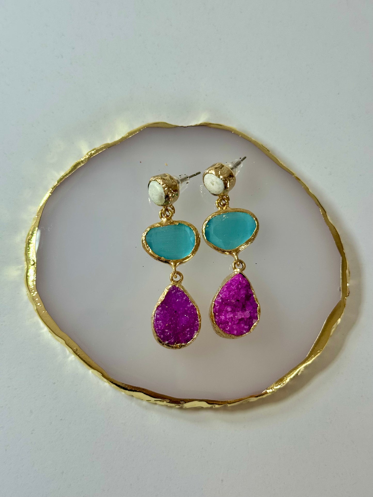 Náušnice perleť/druza ametyst