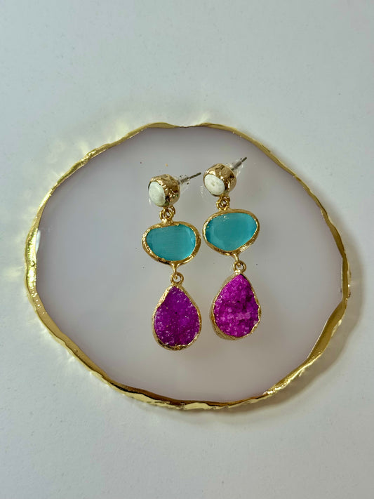 Náušnice perleť/druza ametyst