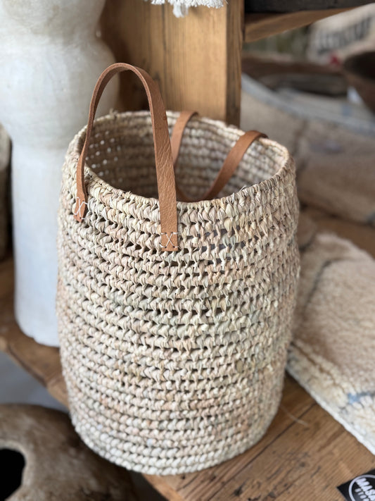 Koš otevřený s koženými držadly