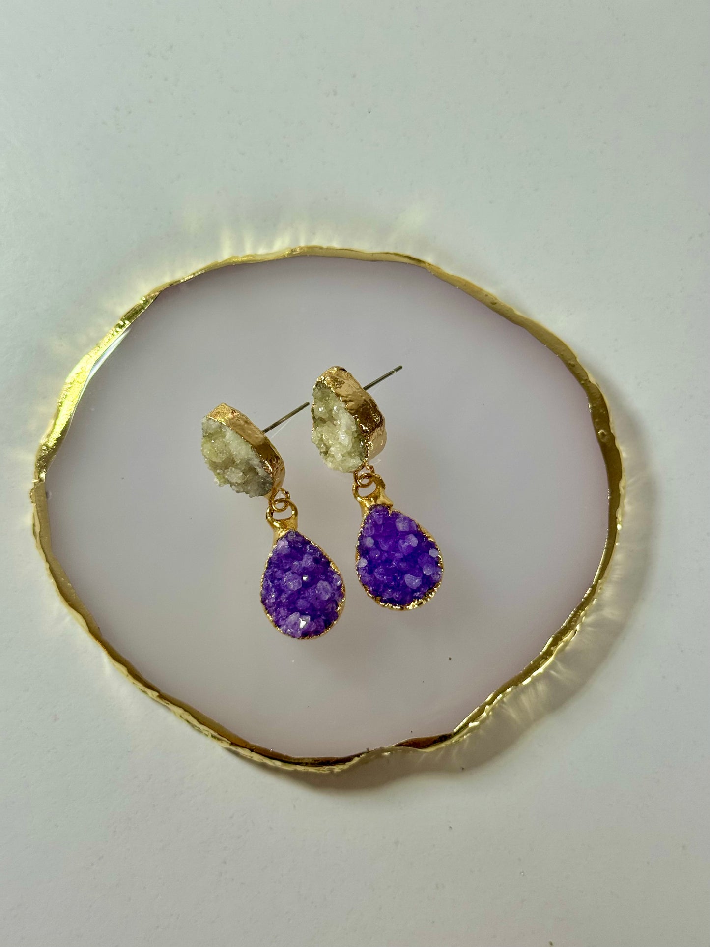 Náušnice druzy křemen/ametyst